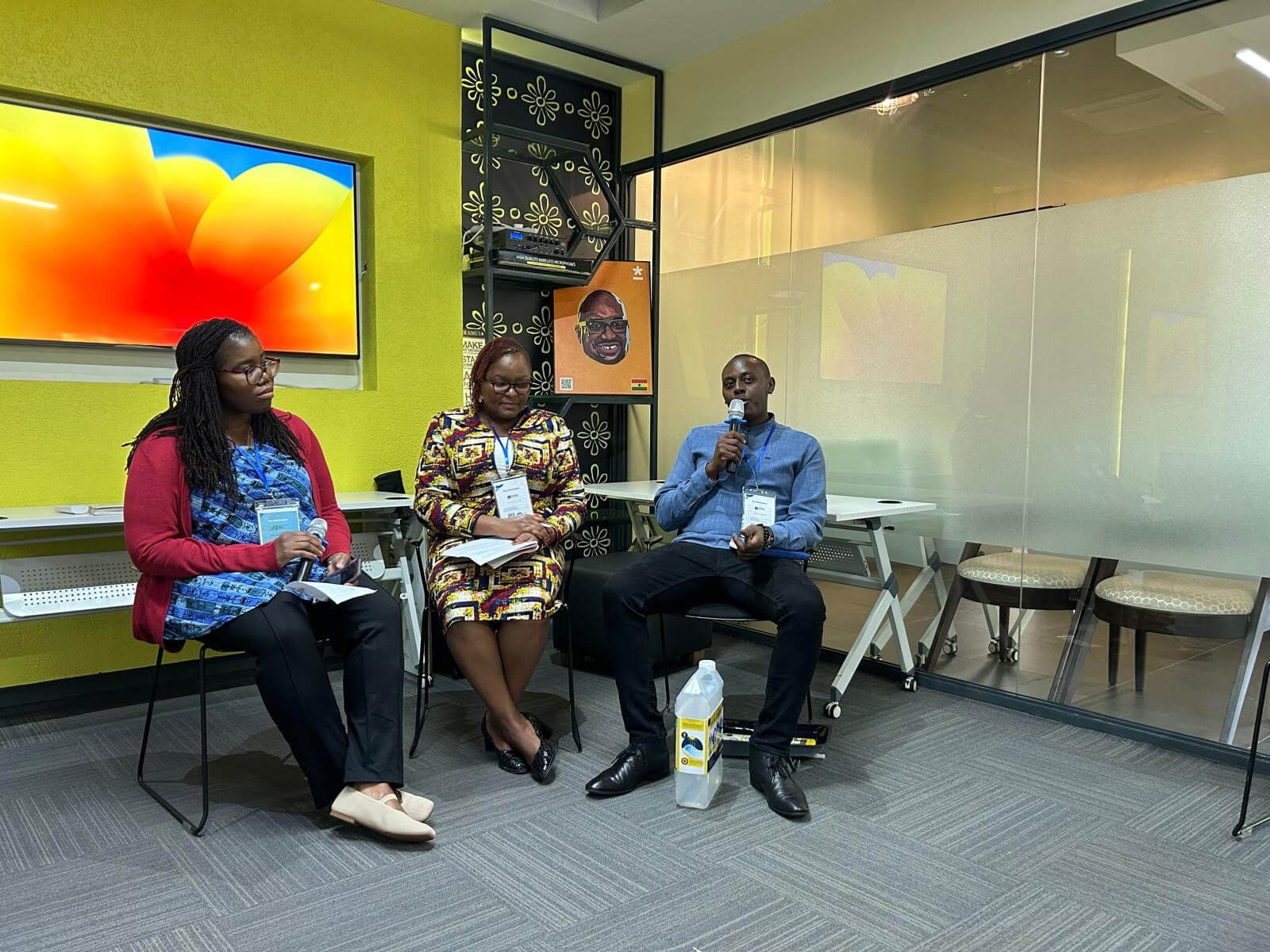 From left: Jite Phido (MLC) with Women’s Economic Empowerment Grant cohort participants Isabelle Ndolo (Maendeleo Ya Wanawake) and Edwin Muroki (4Life Solutions) at a workshop on collaborative scaling. © MLC